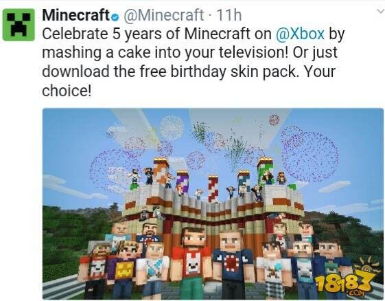 Minecraft官推:Xbox生日皮肤包可供下载