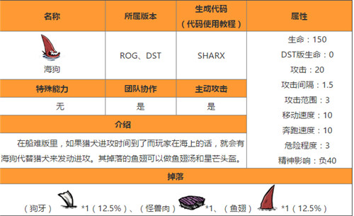 饥荒海狗代码介绍 饥荒海狗有什么用