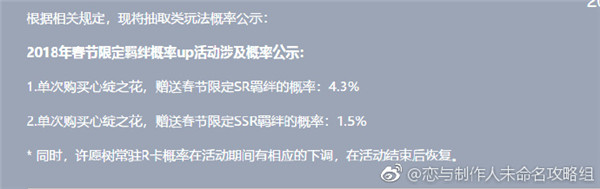 恋与制作人春节限定SSR及SR概率介绍