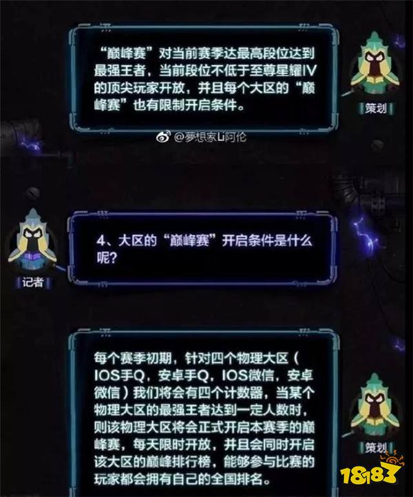 巅峰赛模式：每日限时开放 最强王者才可以参与