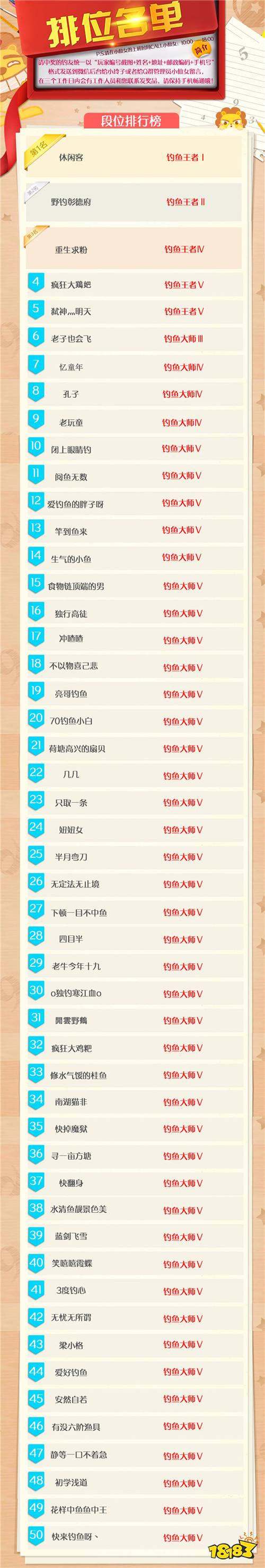 中奖名单 钓鱼王者安卓S3赛季实物奖励名单
