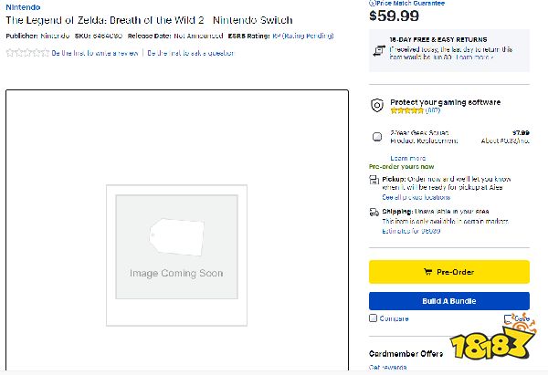 《塞尔达：旷野之息2》各网站开启预购 售价60美元