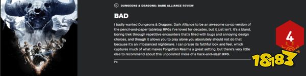 《龙与地下城：黑暗联盟》IGN4分：一场枯燥乏味的旅程
