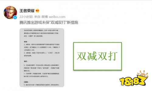 王者荣耀发布新公告，“双减双打”严上加严，家长们的福音到了