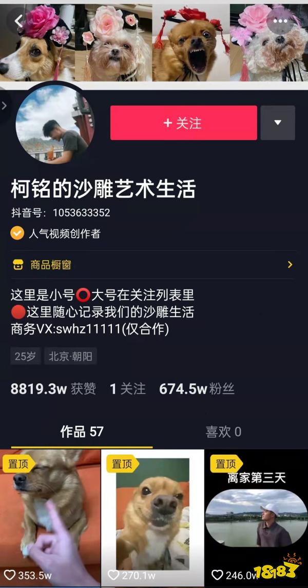 柯铭目前为止一共在抖音上发布了110个作品,获得了2.