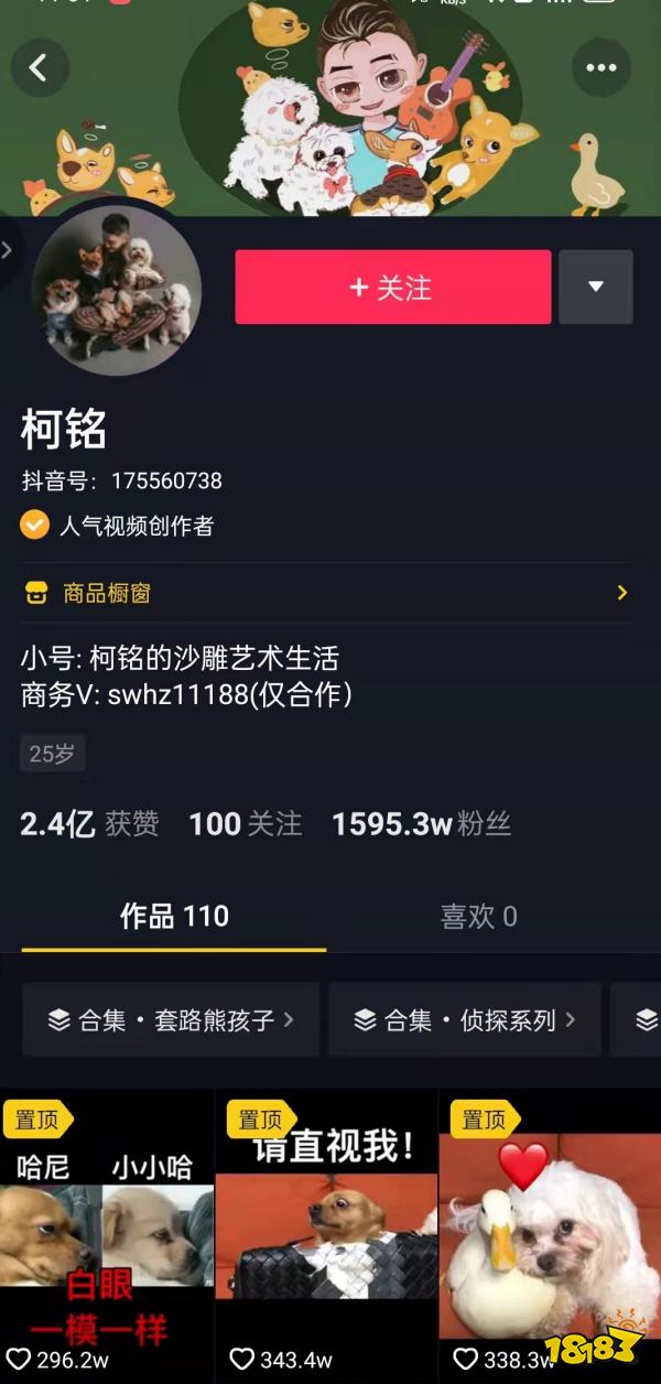柯铭目前为止一共在抖音上发布了110个作品,获得了2.
