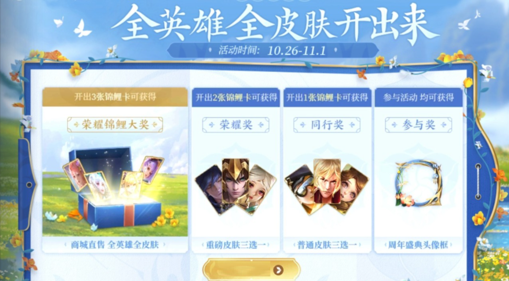 王者榮耀真愛至上返場抽獎，11月將有三款新皮膚~