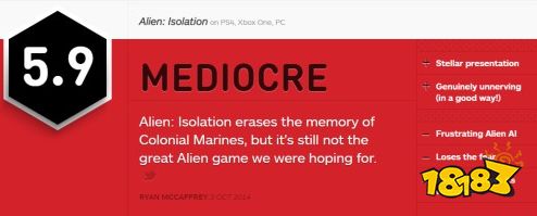 异形隔离：最还原电影的异形游戏 却曾被IGN打低分