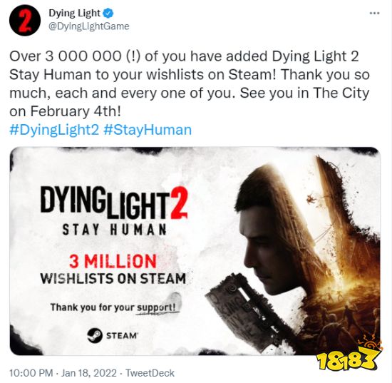 期待！超300万玩家将《消逝的光芒2》添加至Steam愿望单