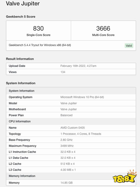 SteamDeck掌机跑分曝光 多核3666分，与3700U相当