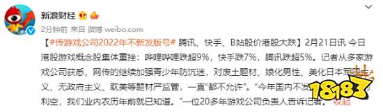 传游戏公司2022年不新发版号 腾讯、B站等股价大跌