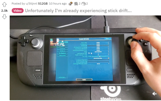 Steam Deck出现摇杆漂移问题 陆续有玩家反应中招