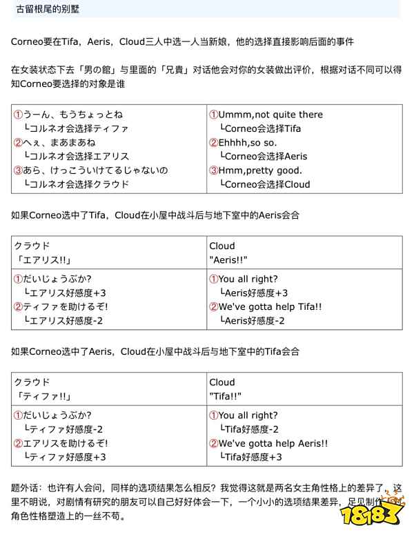 最终幻想7重制版对话影响结局吗 对话选项一览