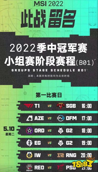 MSI小組賽程公布 5月10日20點RNG首戰IW