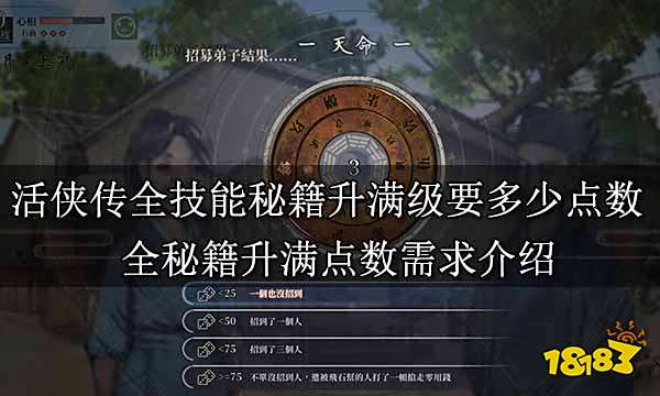 活侠传全技能秘籍升满级要多少点数 全秘籍升满点数需求介绍