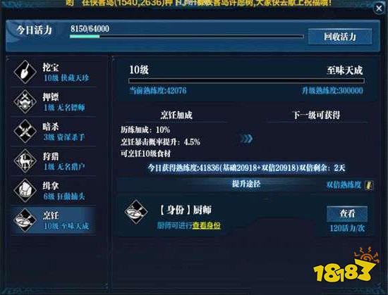 天涯明月刀身份厨师怎么快速升级 厨师快速升级方法