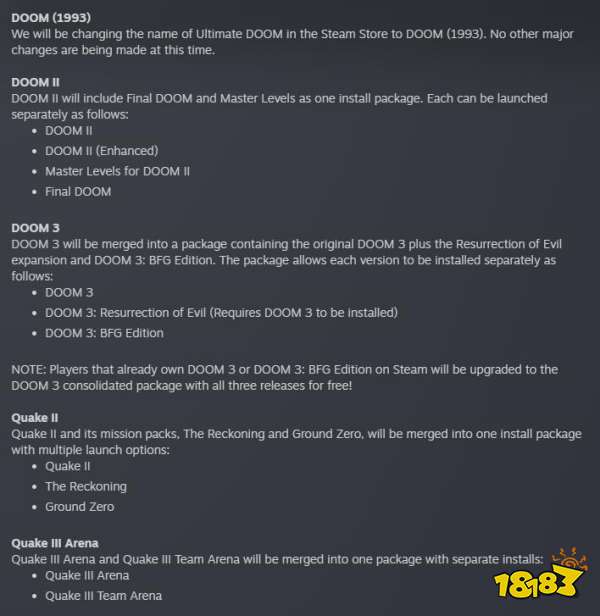 《毁灭战士》旧作steam列表将简化整合 部分作品价格永降