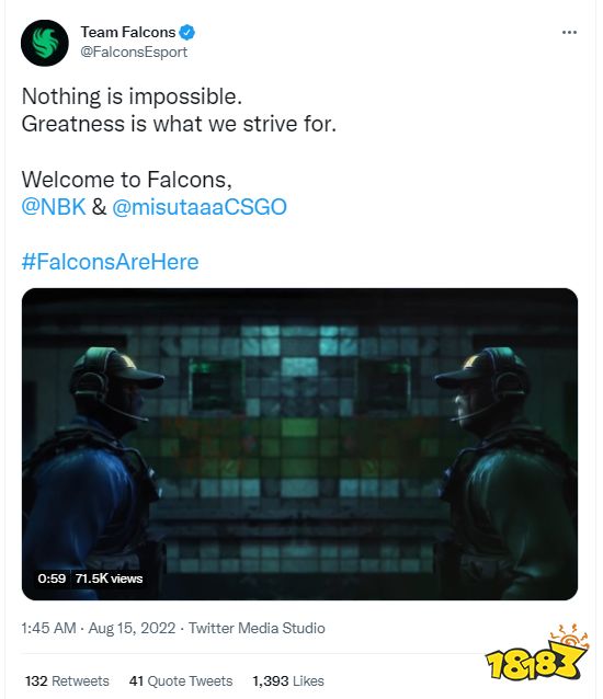 Falcons正式官宣NBK和misutaaa加盟