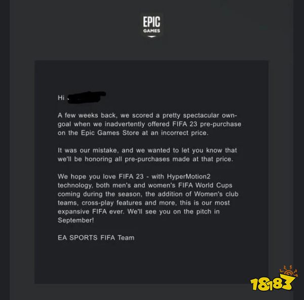 格局打开了!EA将会兑现《FIFA 23》0.4元BUG价的预购