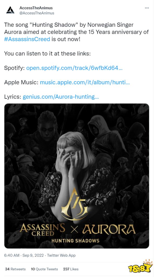 《刺客信条》15周年纪念主题曲今日上线 挪威女歌手献声