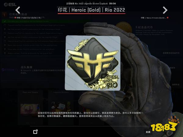 CSGO里约Major战队贴纸金贴鉴赏 里约Major战队金色印花一览