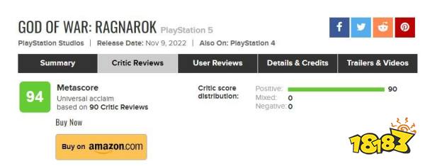 《战神：诸神黄昏》媒体评分解禁!IGN满分 M站均分94