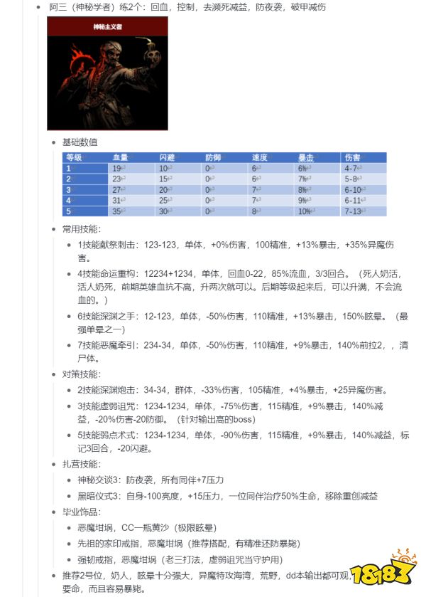 暗黑地牢全英雄属性定位合集 血月无关全英雄配队技能攻略
