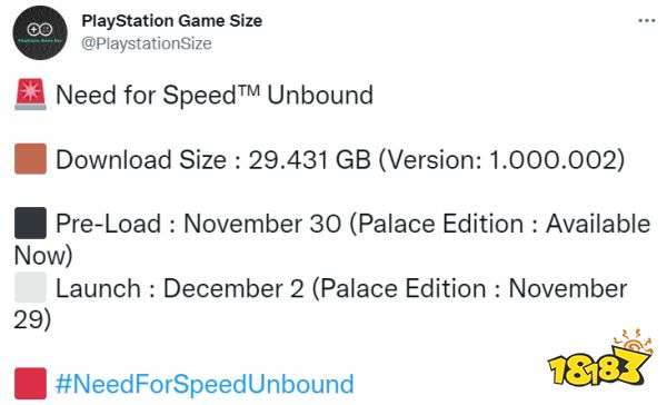 《极品飞车22：不羁》PS5版容量曝光：只需29.4GB!