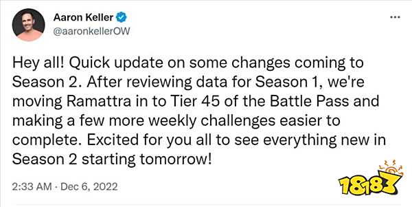 《守望2》新英雄解锁战令等级需求降低 每周挑战调整