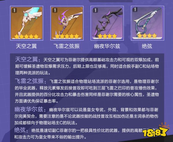 原神菲谢尔用什么武器好 菲谢尔四星五星武器推荐