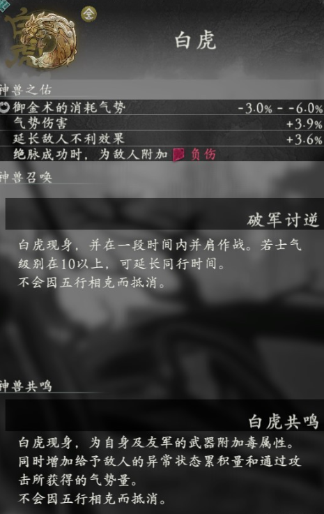 卧龙苍天陨落神兽白虎有什么用 神兽白虎召唤技能共鸣效果属性一览