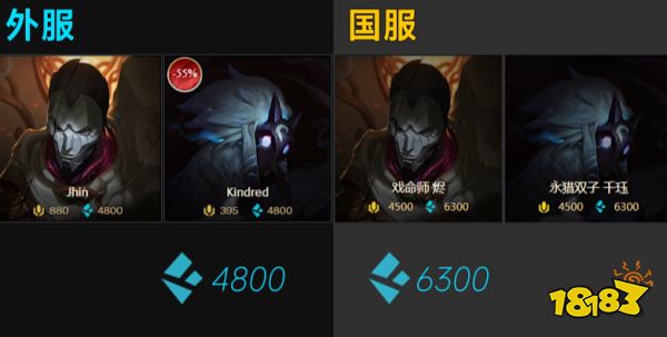 lol国服英雄价格和外服一样吗 国服与外服英雄价格对比