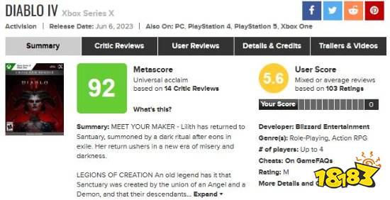 《暗黑破坏神4》M站玩家评分:全平台都遭大量差评!