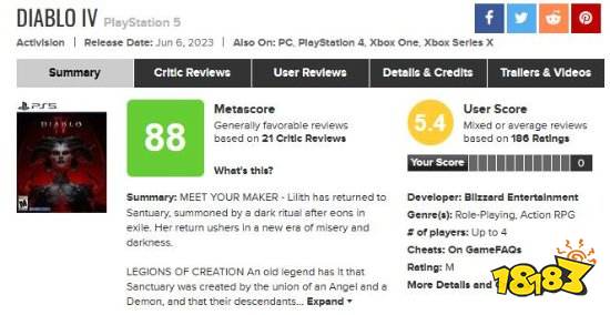 《暗黑破坏神4》M站玩家评分:全平台都遭大量差评!