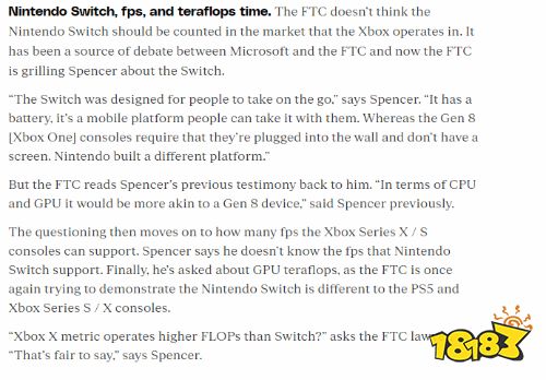 FTC想用帧率当证据 证明NS不与Xbox/PS为同一市场