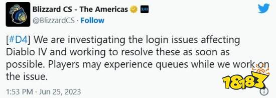 《暗黑4》又遇到服务器问题！暴雪官方：在修了