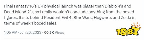 《FF16》英国首周实体销量第一！但不如《FF15》