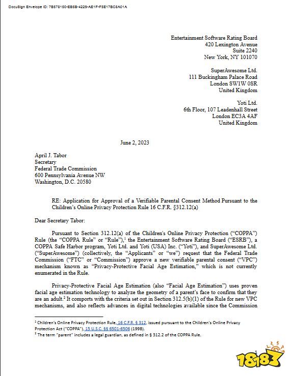 评级机构ESRB请求FTC批准面部识别年龄检查系统