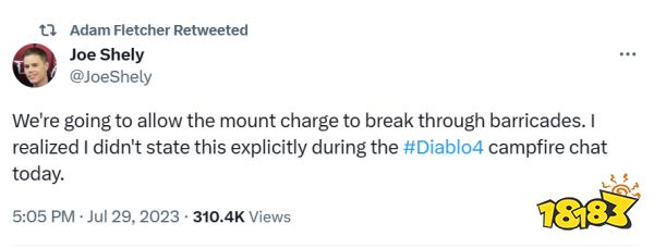 《暗黑4》1.1.1补丁后骑马将能直接冲过路障