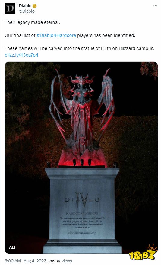 完整名单已刻好!暴雪晒最终版《暗黑4》莉莉丝雕像