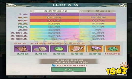 寻道大千仙树升级表 升级材料时间一览