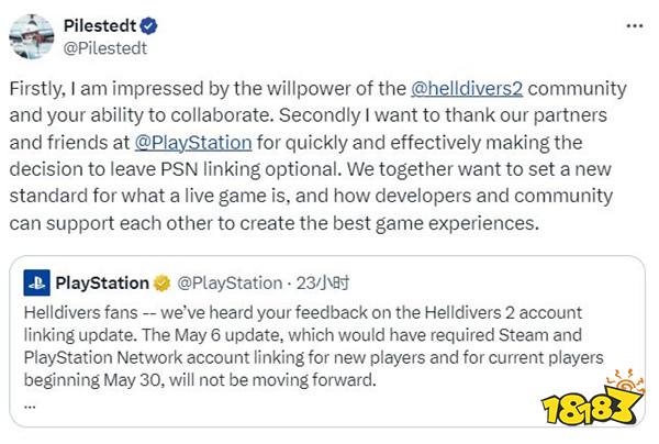 《绝地潜兵2》开发商CEO称赞玩家社区：令人印象深刻