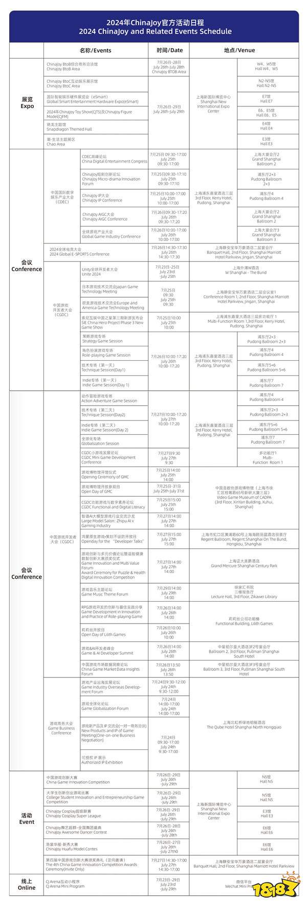 【重磅】2024 年 ChinaJoy 官方活动日程正式公布！