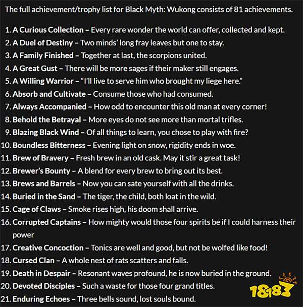 剧透警告！疑似《黑神话：悟空》全成就列表曝出！