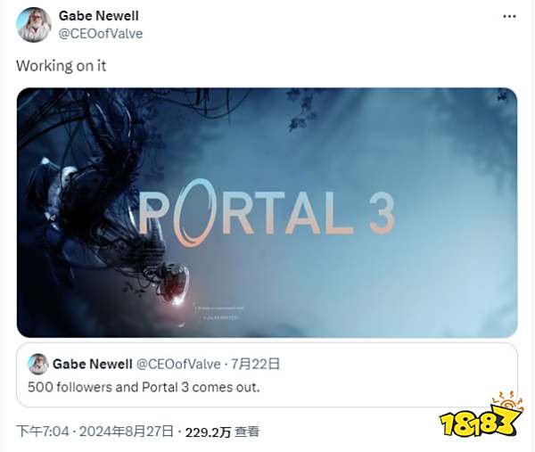 连G胖都有山寨？推特上出现自称Gabe Newell用户：这个G胖会数3！