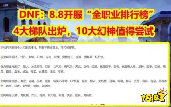 NF：8月全职业强度出炉，苏醒之森“幻神排名”！风法柔道成黑马