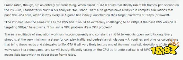 毫无意义的新机？数毛社称《GTA6》无法以60帧在PS5 Pro上运行！