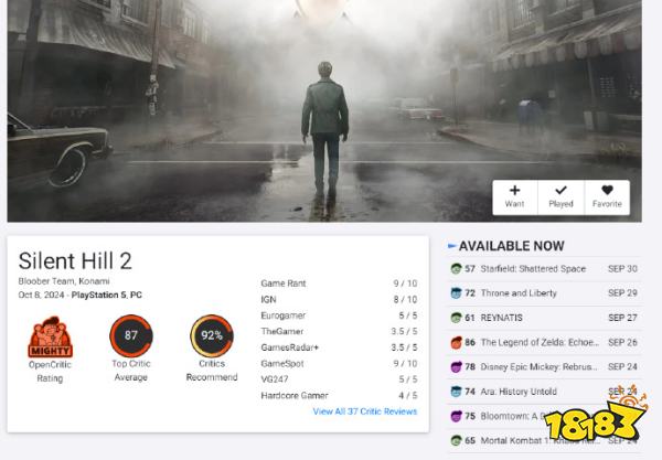 《寂静岭2 重制版》媒体评分解禁：超出预期，重温经典