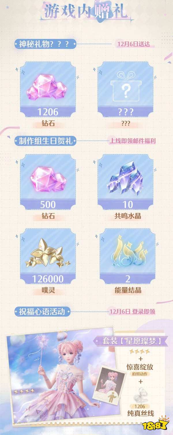 無限暖暖12.6生日福利領(lǐng)取：10抽+3000鉆+四星服裝獲取攻略！