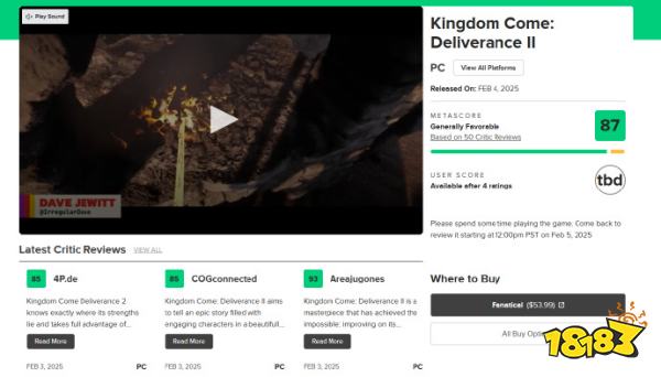 沉浸感十足!《天国:拯救2》媒体评分解禁,好评如潮!